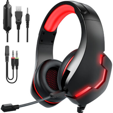 LED wired gaming headphones with microphone for PC gamers