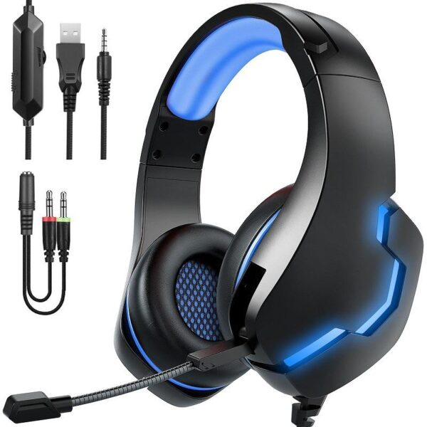 LED wired gaming headphones with microphone for PC gamers