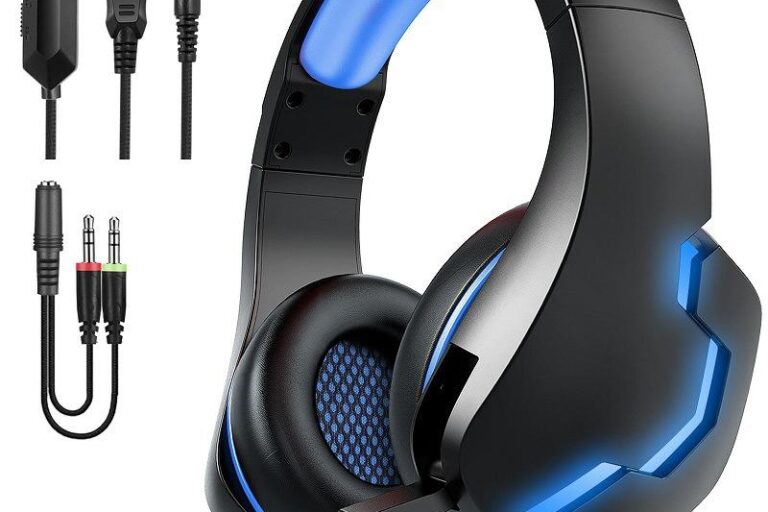 LED wired gaming headphones with microphone for PC gamers