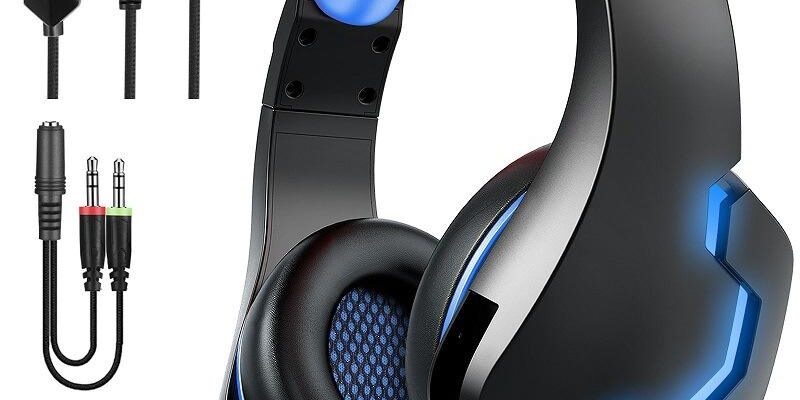LED wired gaming headphones with microphone for PC gamers