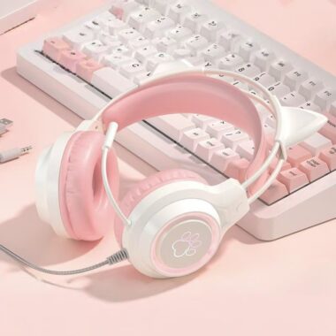 Cat-ear noise-cancelling esports wired gaming headphone