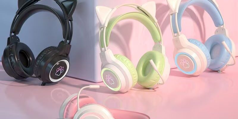 Cat-ear noise-cancelling esports wired gaming headphone