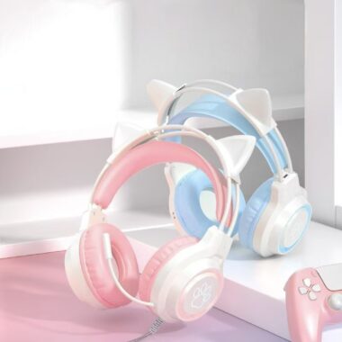 Cat-ear noise-cancelling esports wired gaming headphone