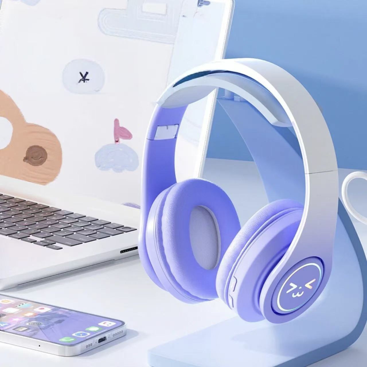 Gradient light bass noise-isolating Bluetooth wireless headphone